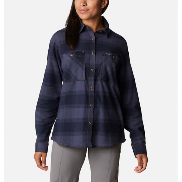 Columbia Women's size Small Black & Blue Ferntree Gully Stretch Flannel Shirt - Picture 1 of 14